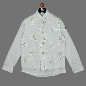 Fawn Waistcoat with Mandarin Collar Shirt For Boys