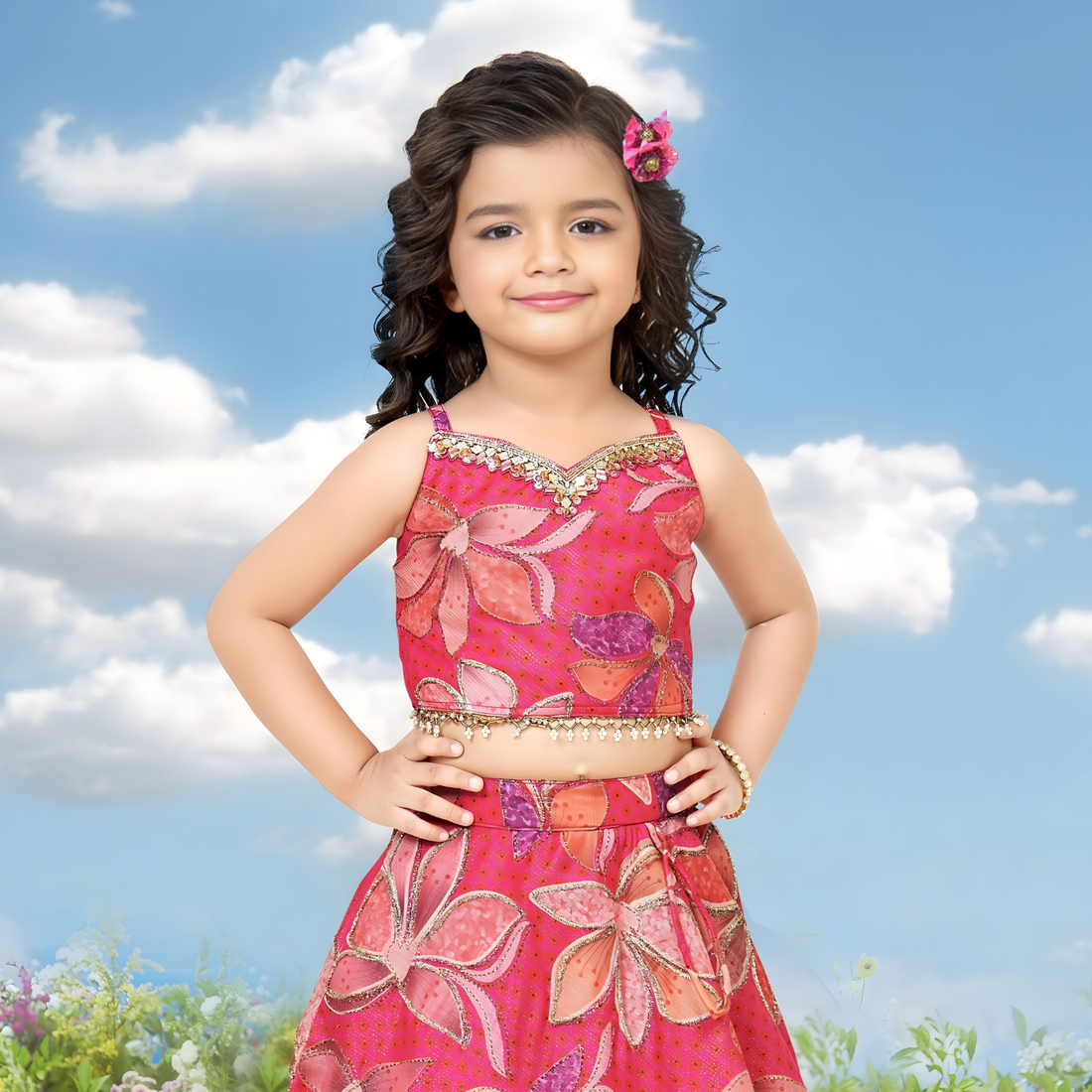 Trendy Sleeveless Lehenga Choli Set For Girls