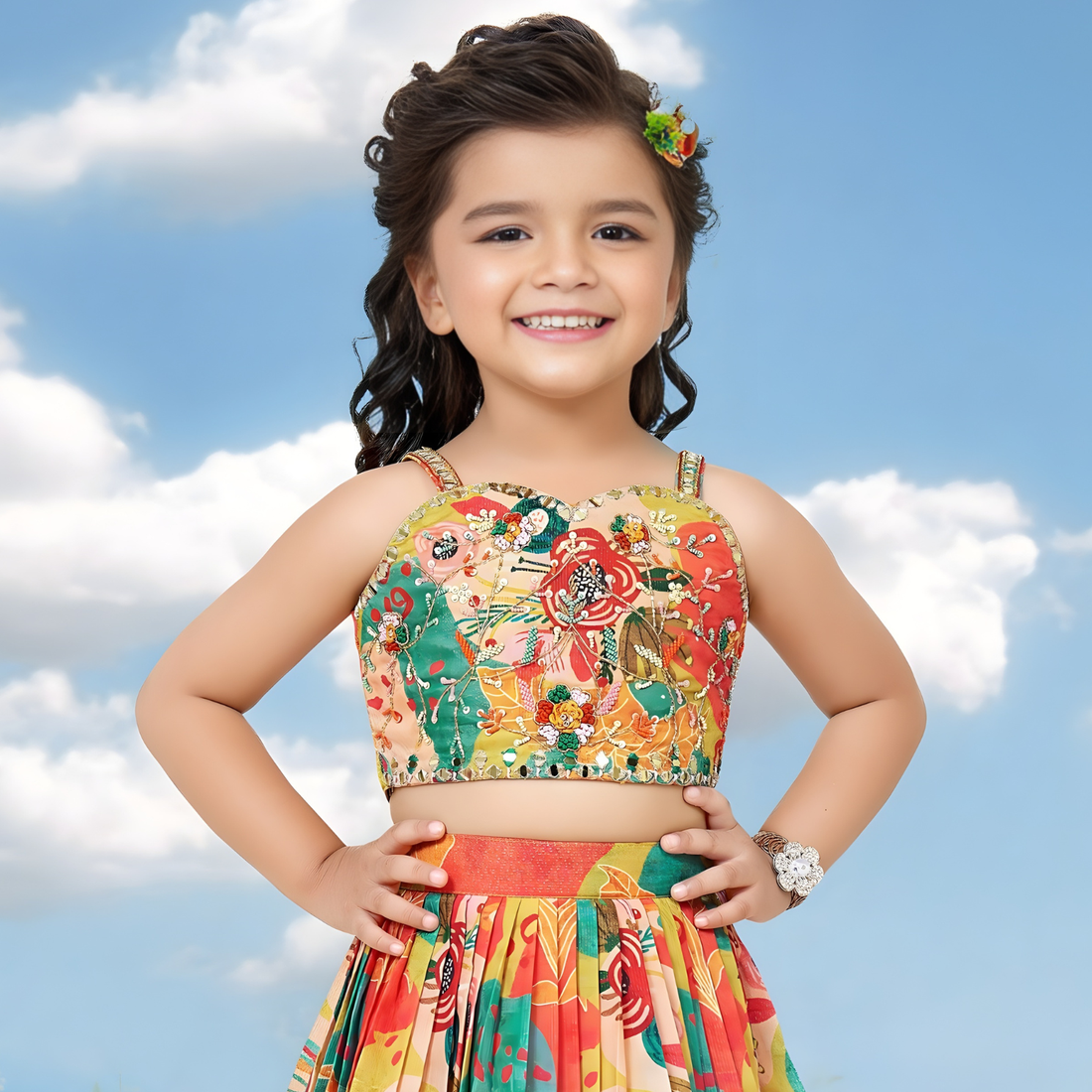 Multi colour Digital Print, Lehenga Choli for Girls