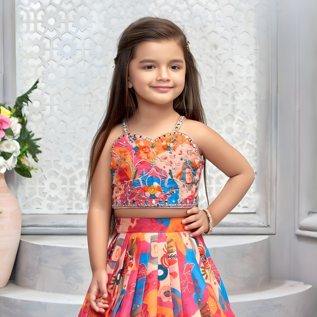 Girls Embroidered Ready to Wear Lehenga & Choli