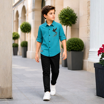 Boys Premium Satin Regular Fit Full Sleeves Plain Shirt