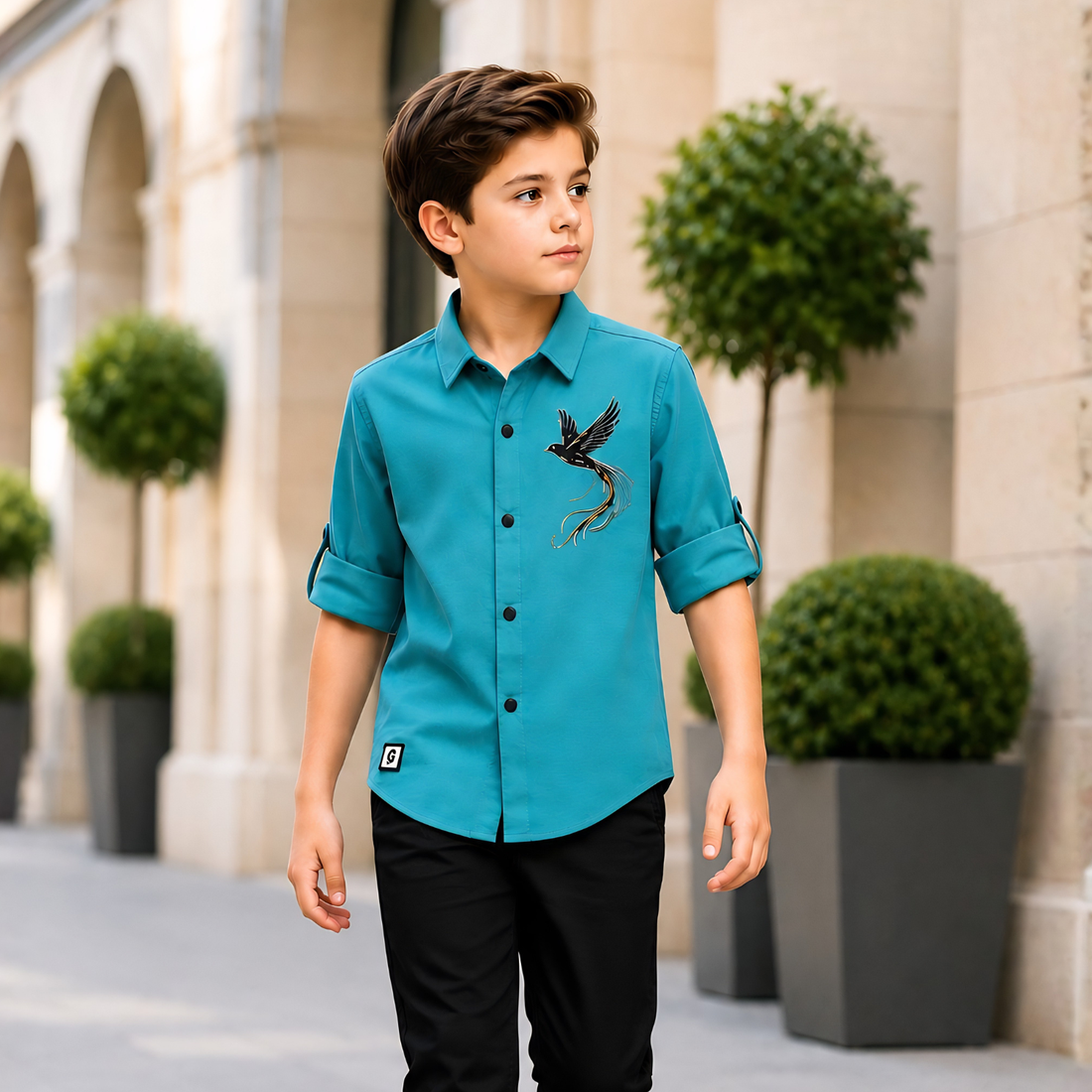 Boys Premium Satin Regular Fit Full Sleeves Plain Shirt