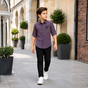 Boys Premium Satin Regular Fit Full Sleeves Plain Shirt