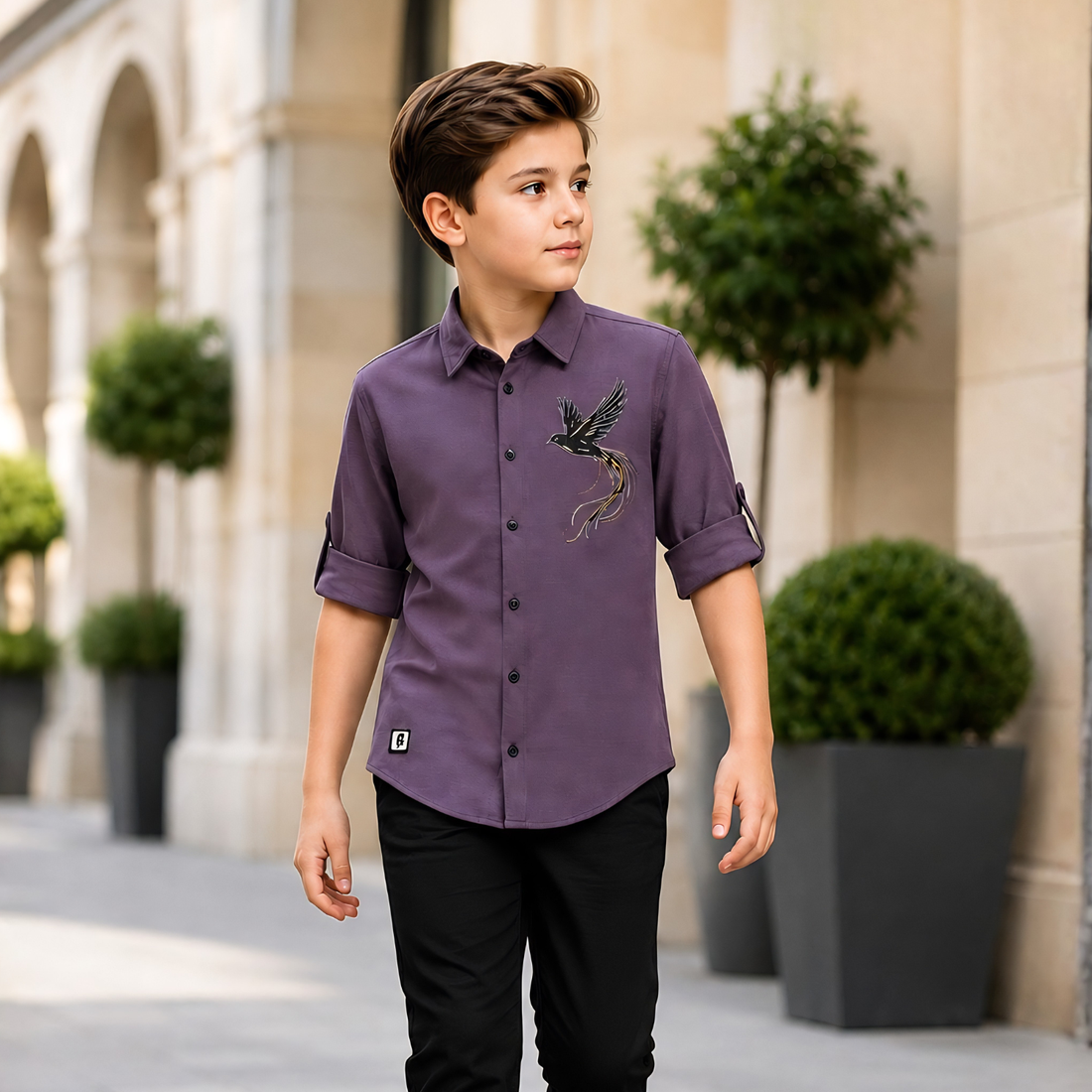 Boys Premium Satin Regular Fit Full Sleeves Plain Shirt