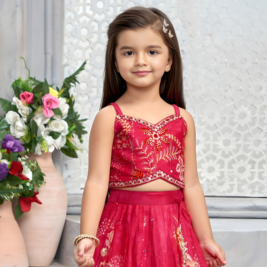 Pink Lehenga Choli with Dupatta For Girls