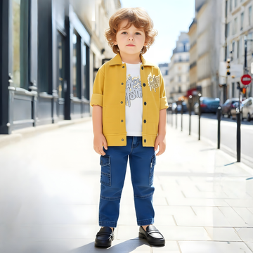 Boys Yellow Long Sleeves Shirt With Denim Jeans Set