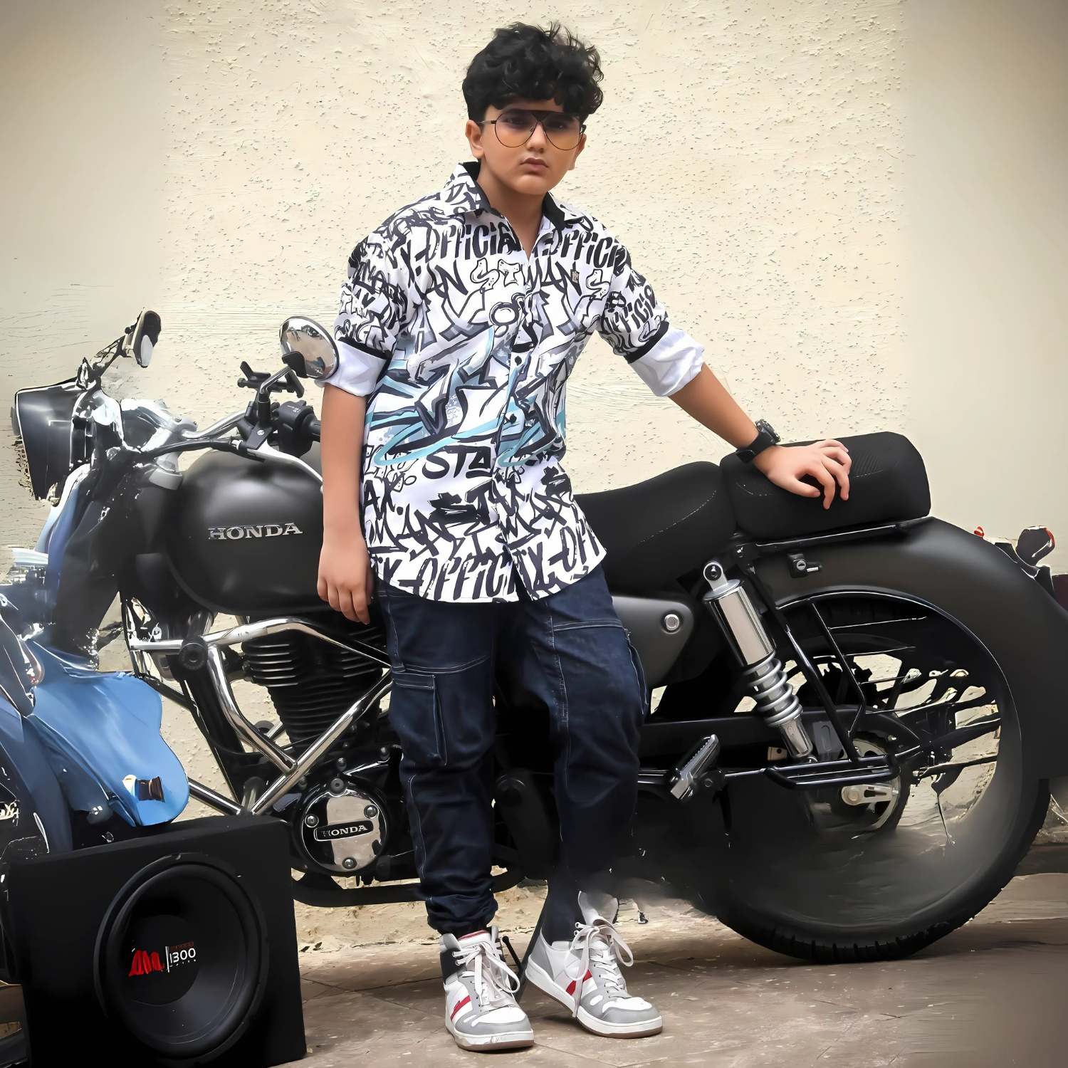 Boys White Printed Full Sleeve Shirt