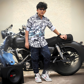 Boys White Printed Full Sleeve Shirt