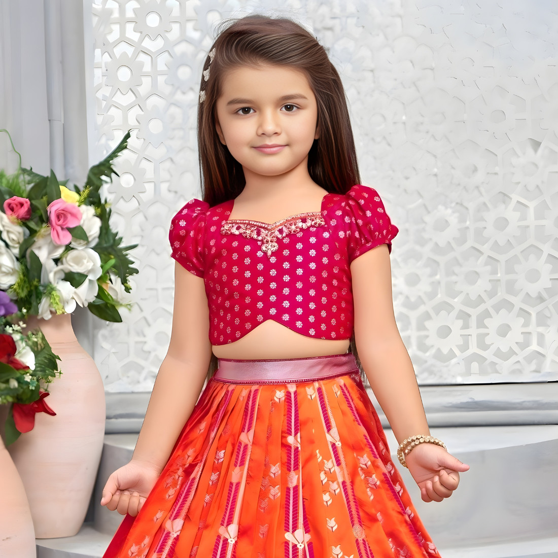 Girls Traditional Zari Set (Banarasi Lehenga Blouse Design)