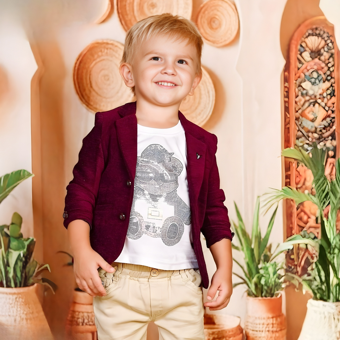 Boys Maroon Colour Party Wear Blazer Suit