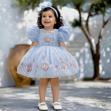 Light Blue Knee-Length Party Frock