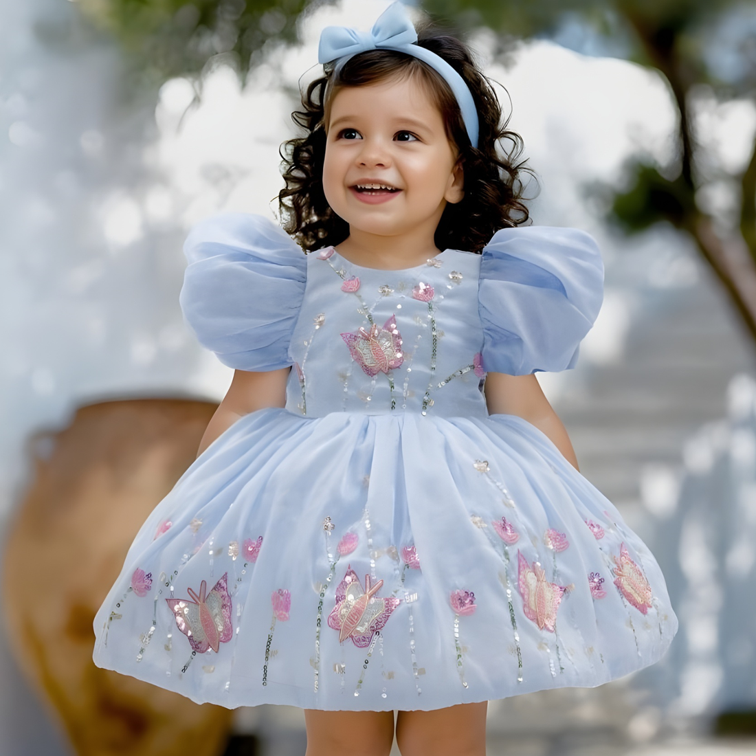 Light Blue Knee-Length Party Frock