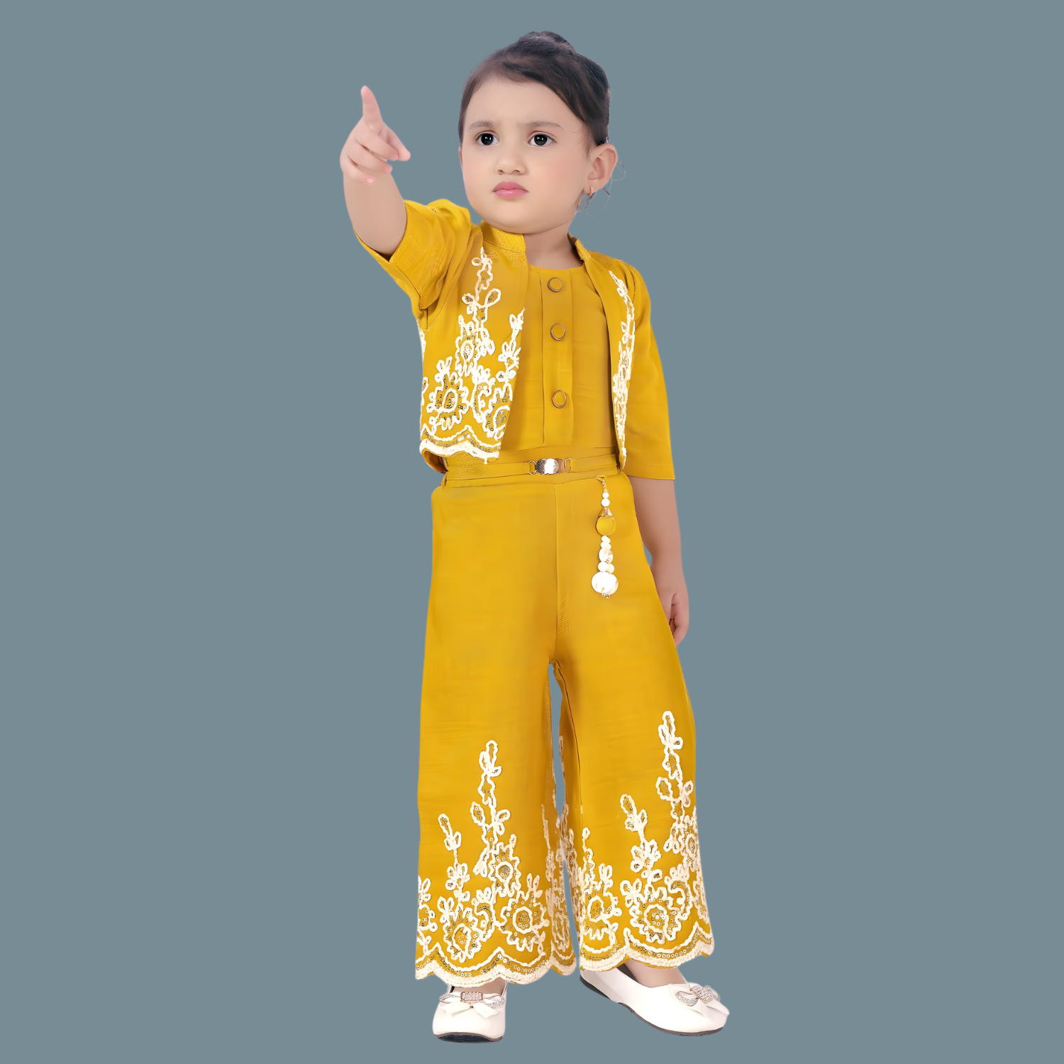 Mustard Colour Thread Embroidery Pant Set