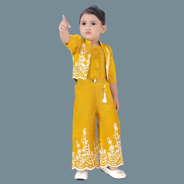 Mustard Colour Thread Embroidery Pant Set