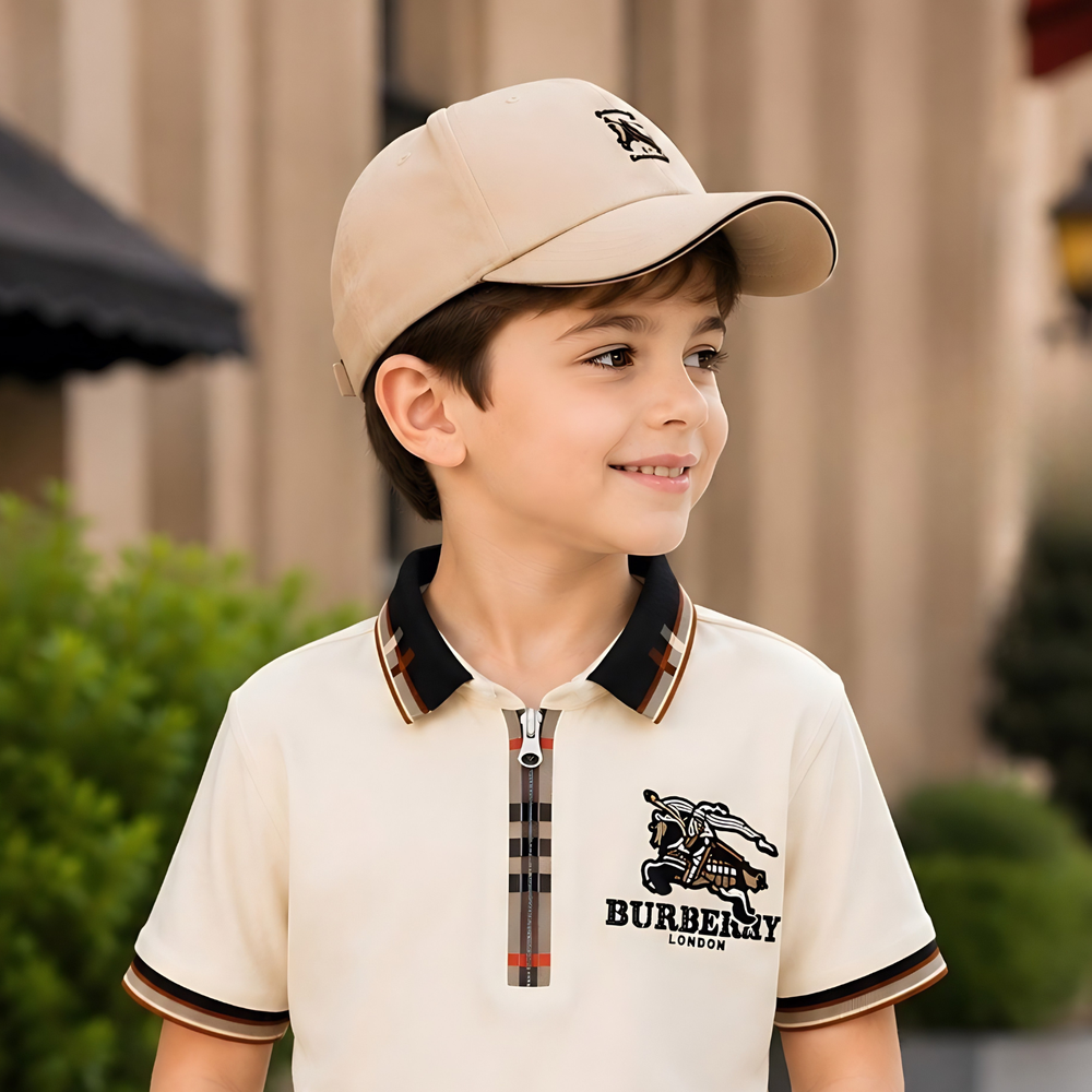 Boys Cream Polo T-Shirt with Stripe Sleeves