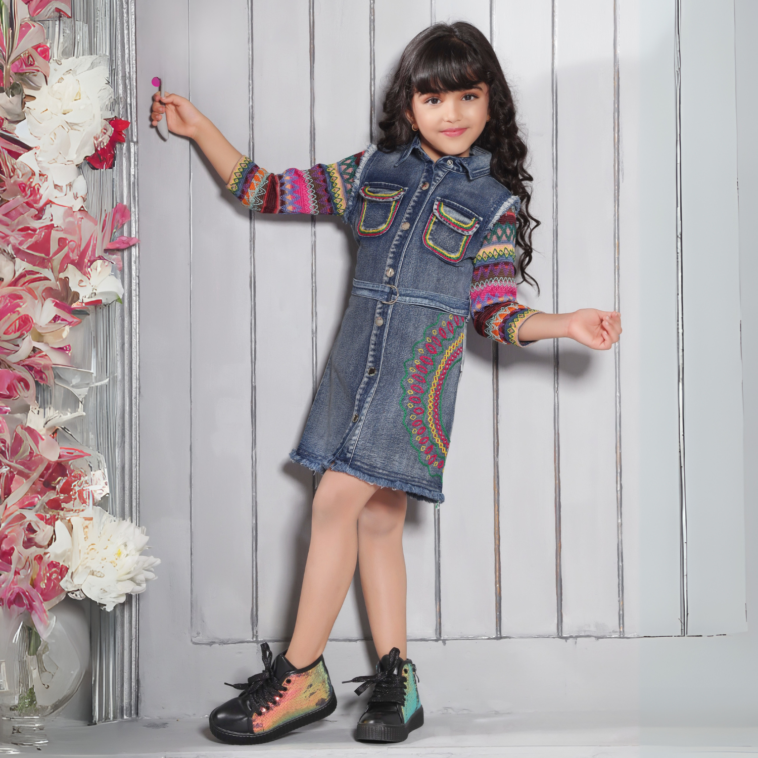 Girls Denim Above Knee Stylish Frock