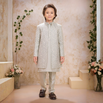Double Sherwani Style with Beautiful Floral Threadwork