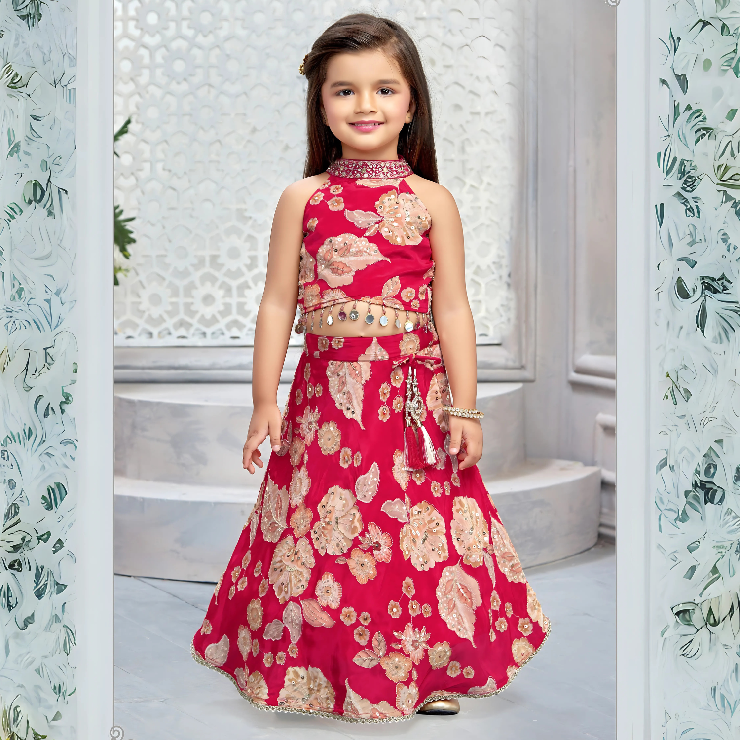 Party Wear Embroidered Girl Pink Ghagra Choli