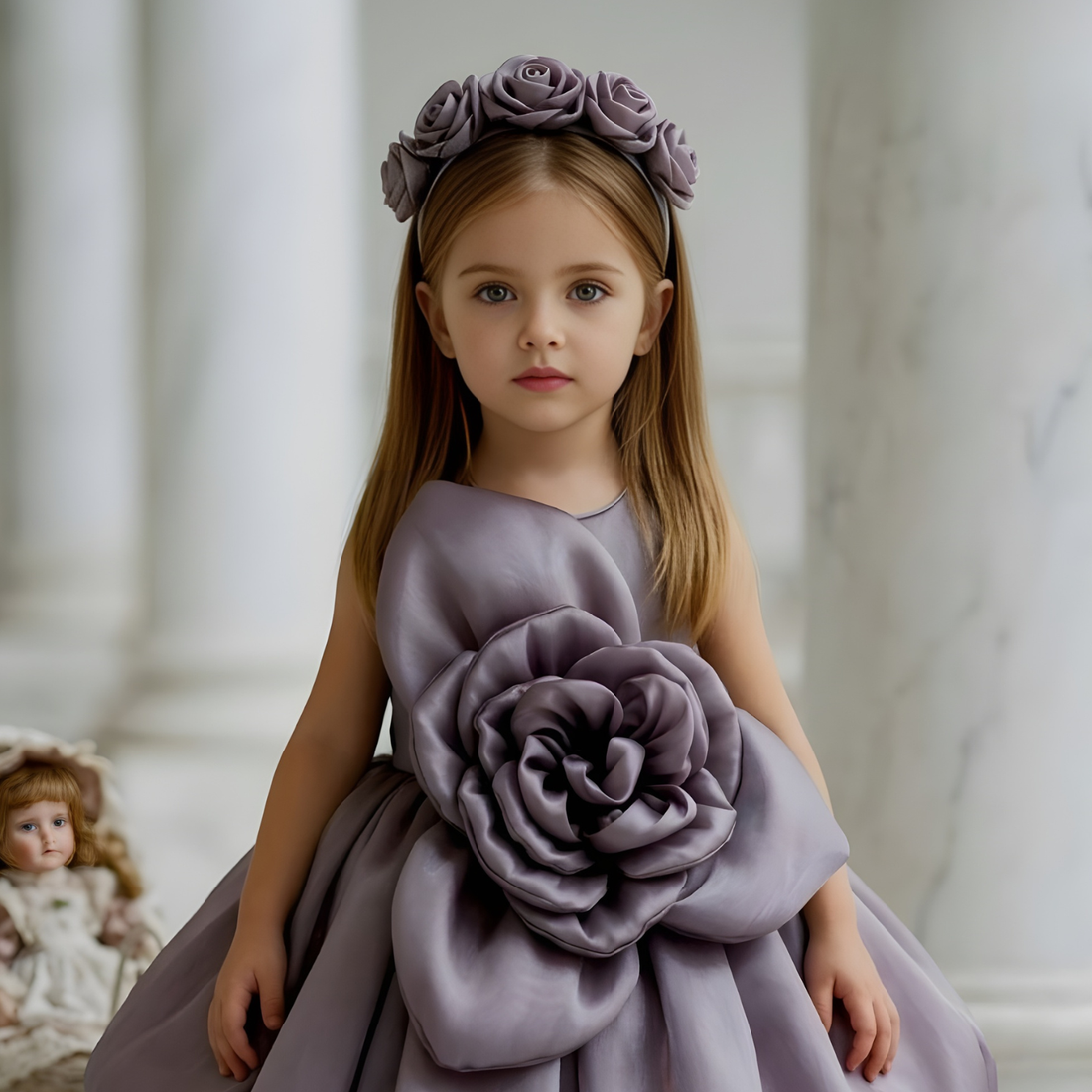 Purple Organza Frock With Floral Embellished For Girls