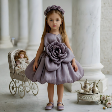 Purple Organza Frock With Floral Embellished For Girls