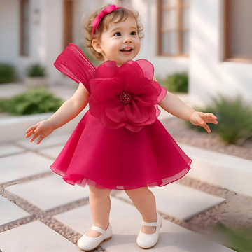 Rani Cherry Floral Embellished Party Frock For Girls