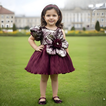 Maroon Puff Sleeves Party Frock