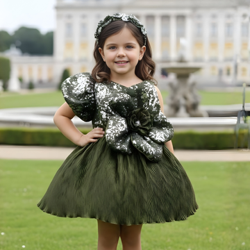Green Puff Sleeves Party Frock
