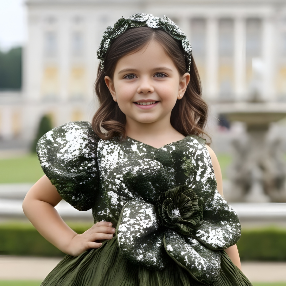 Green Puff Sleeves Party Frock