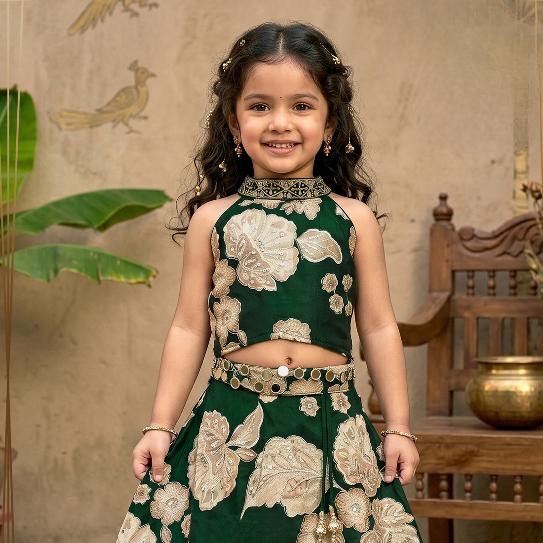 Floral Printed & Embroidered Lehenga Choli For Girls