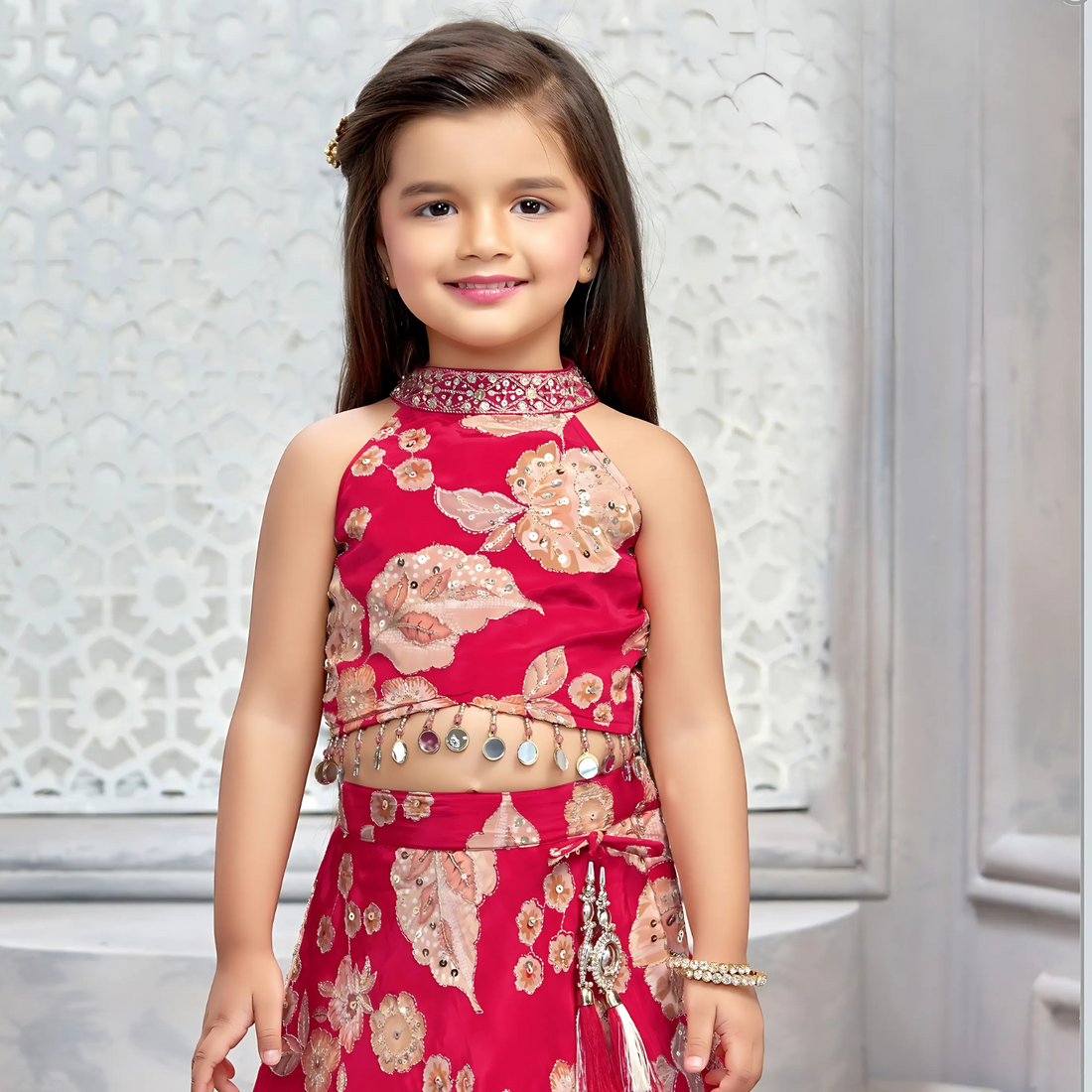 Party Wear Embroidered Girl Pink Ghagra Choli