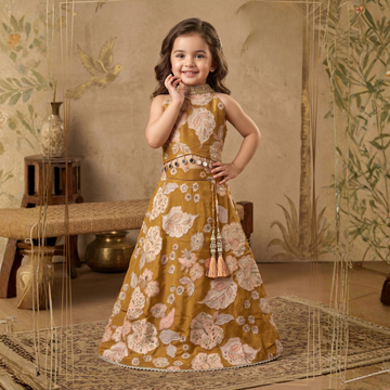Floral Printed & Embroidered Lehenga Choli For Girls