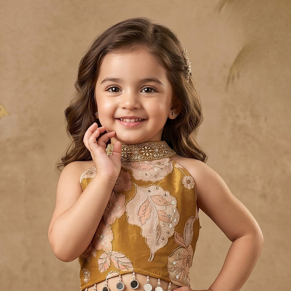 Floral Printed & Embroidered Lehenga Choli For Girls