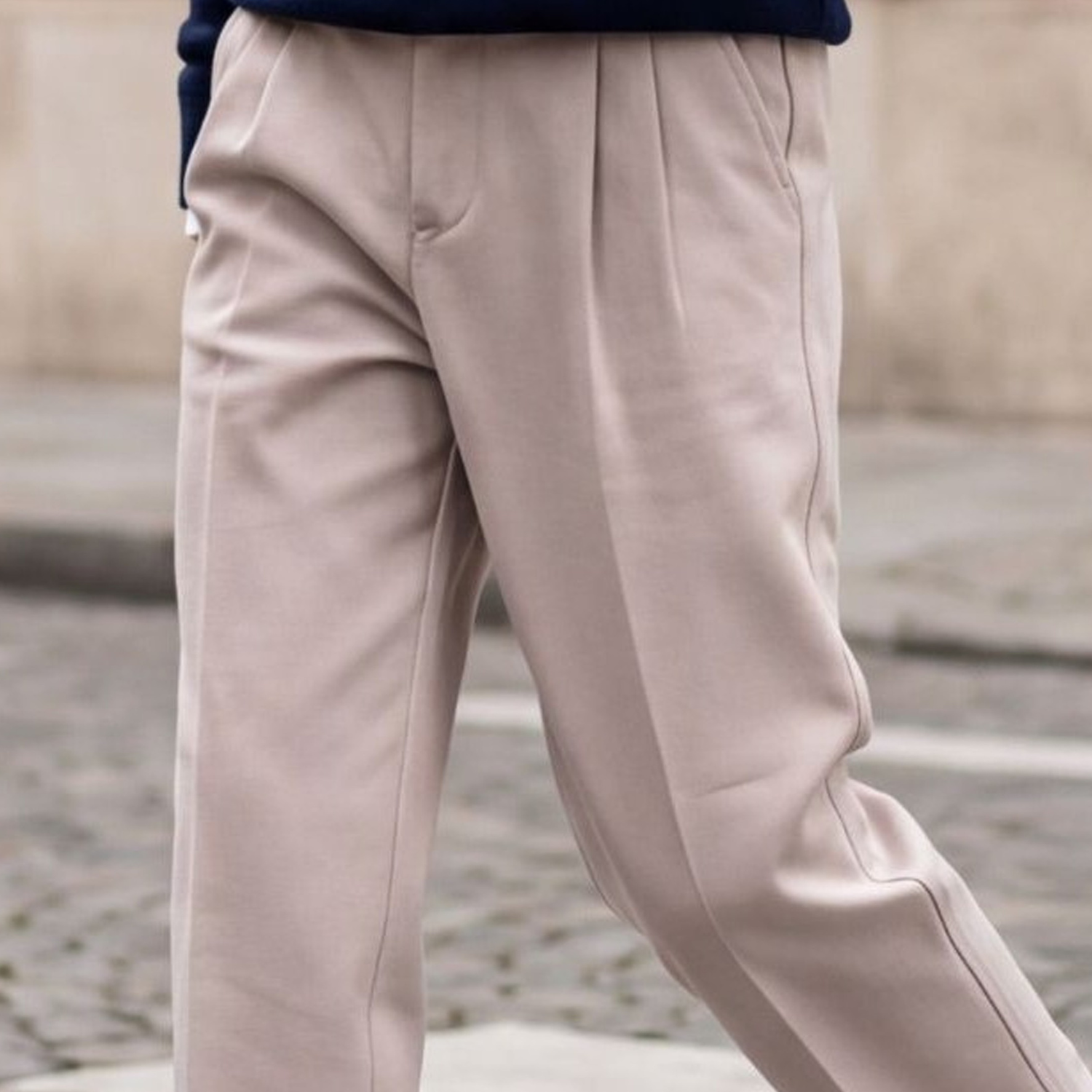Boys cream shirt with brown trousers full view