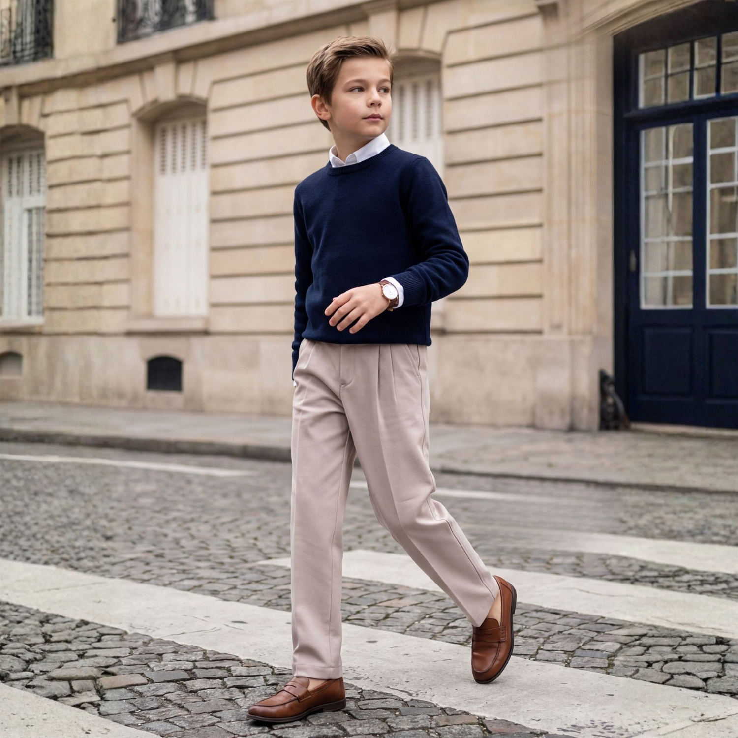 Boys cream shirt with brown trousers