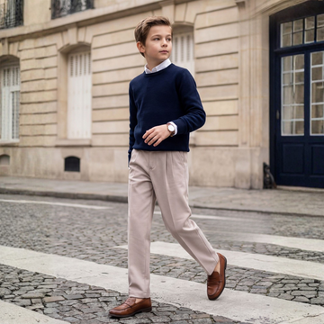 Boys cream shirt with brown trousers