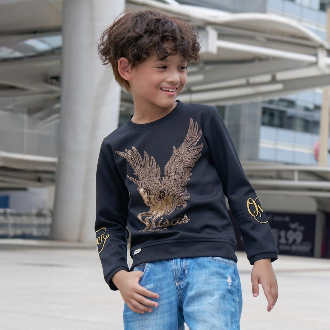 Boys Horse Golden printed Full Sleeve T-shirt