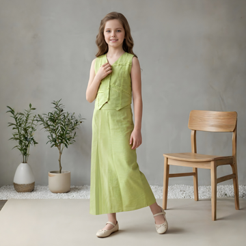 Green Trendy A-line Long Skirt Top