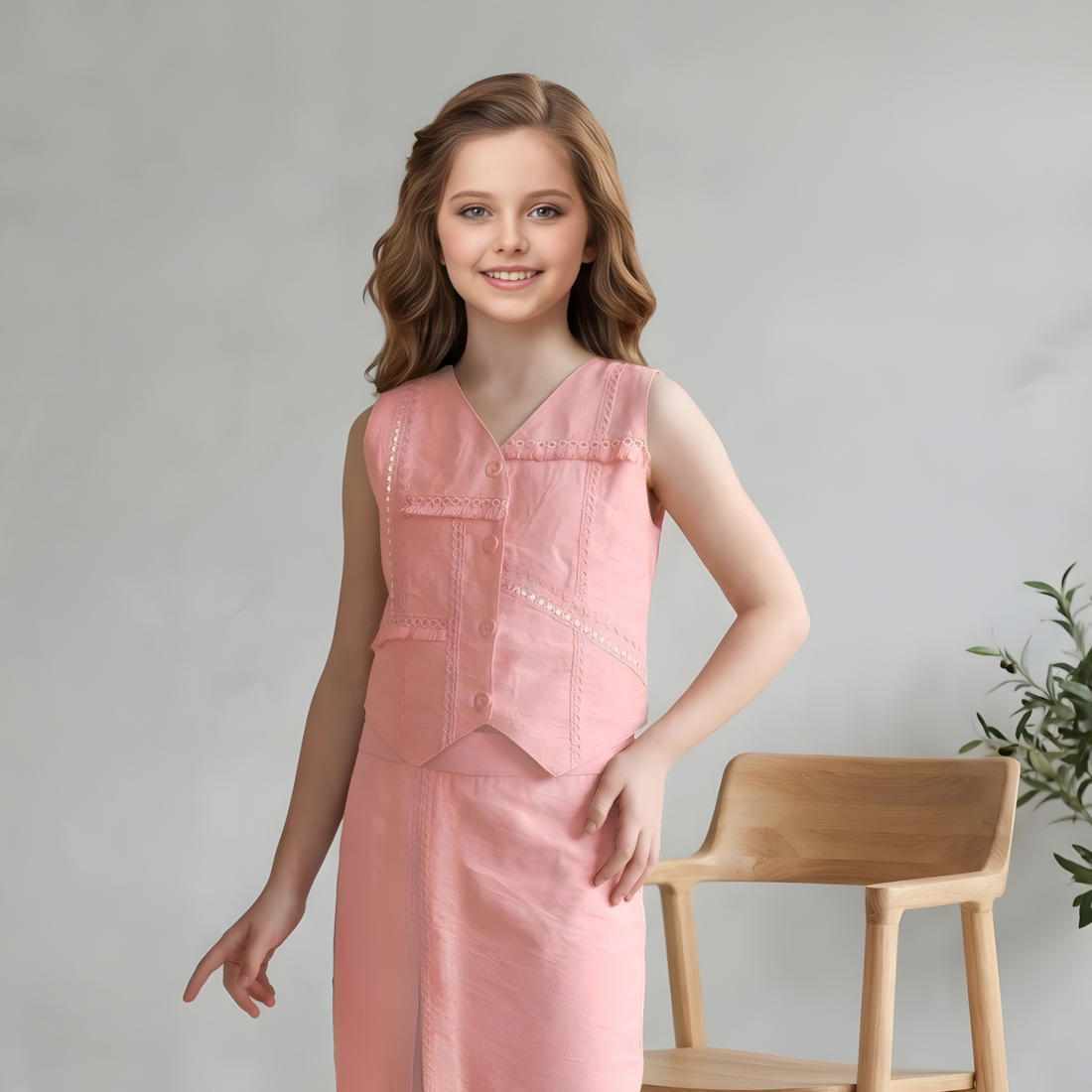 Peach Trendy A-line Long Skirt Top