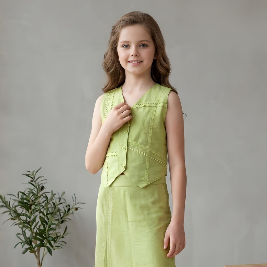 Green Trendy A-line Long Skirt Top