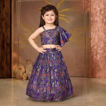 Purple Banarasi Silk Girls Lehenga Choli