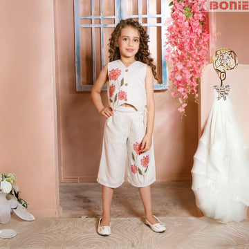 Off-white embroidery georgette co-ord set
