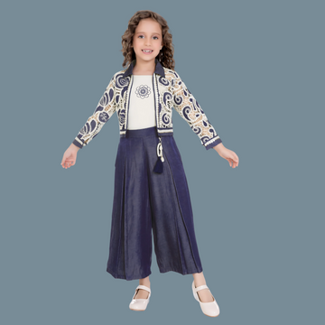 Georgette Embroidery  Short Jacket Flared Palazzo Set