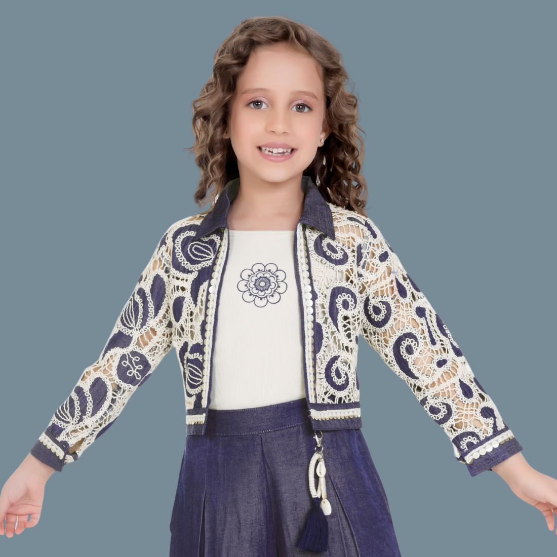 Georgette Embroidery  Short Jacket Flared Palazzo Set