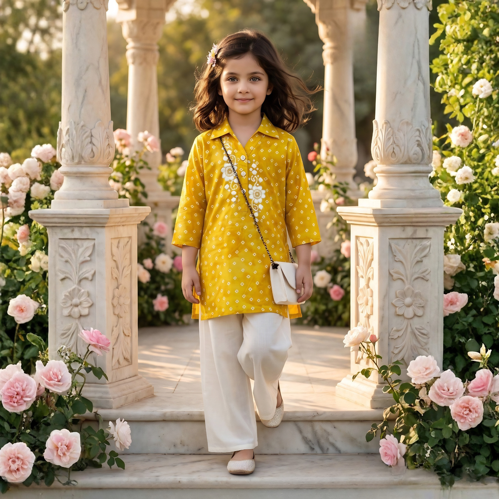 Girls Western Yellow Plazzo Set