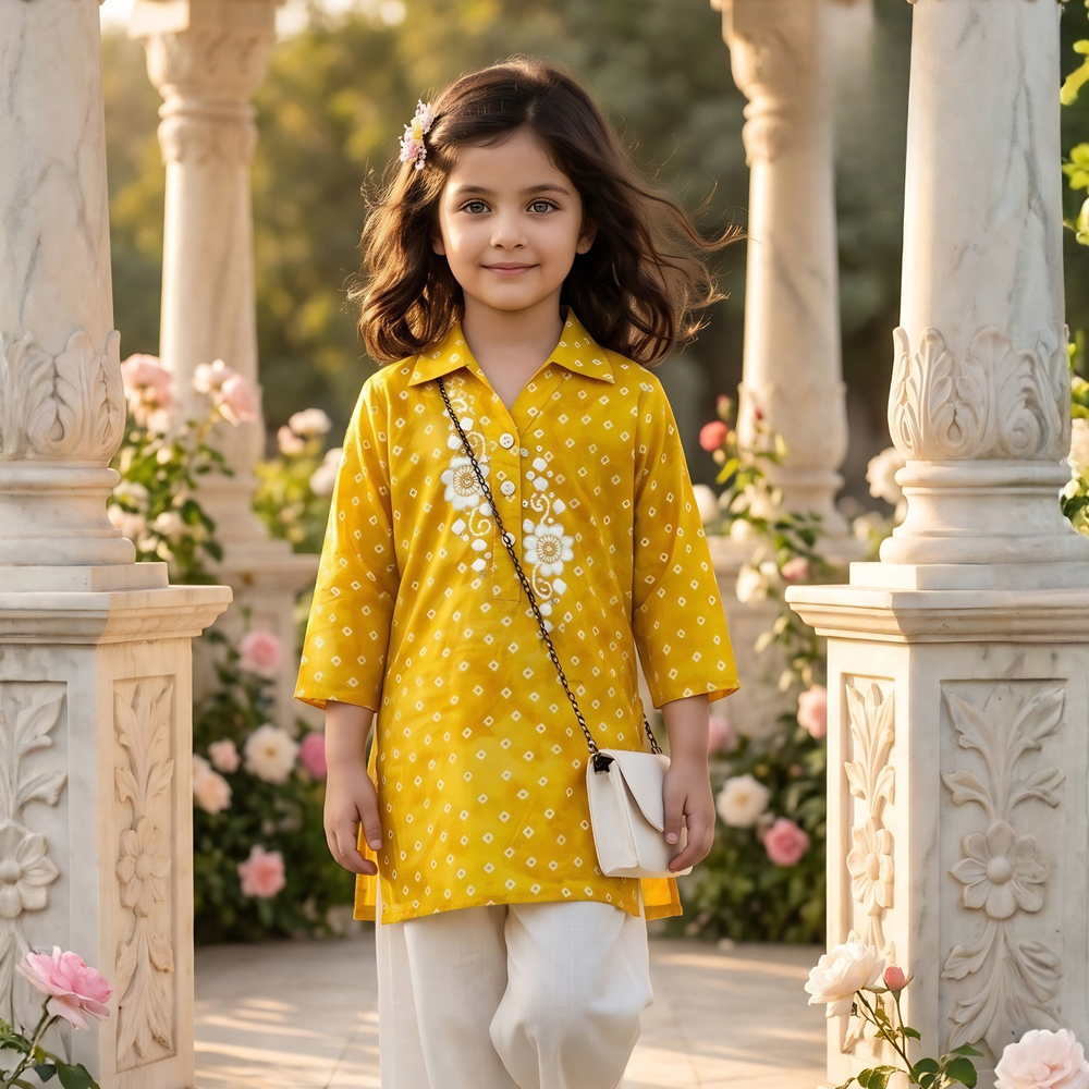 Girls Western Yellow Plazzo Set