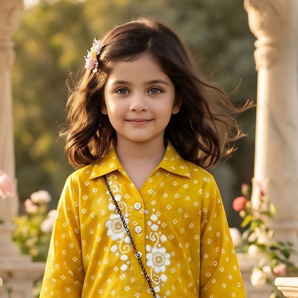Girls Western Yellow Plazzo Set