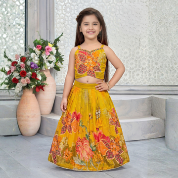 Yellow Chiffon Choli Suit For Girls