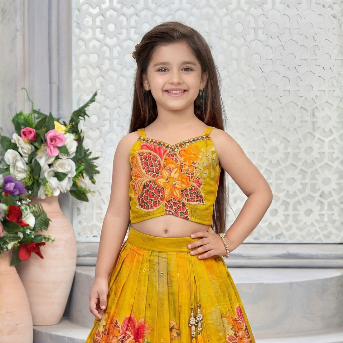 Yellow Chiffon Choli Suit For Girls