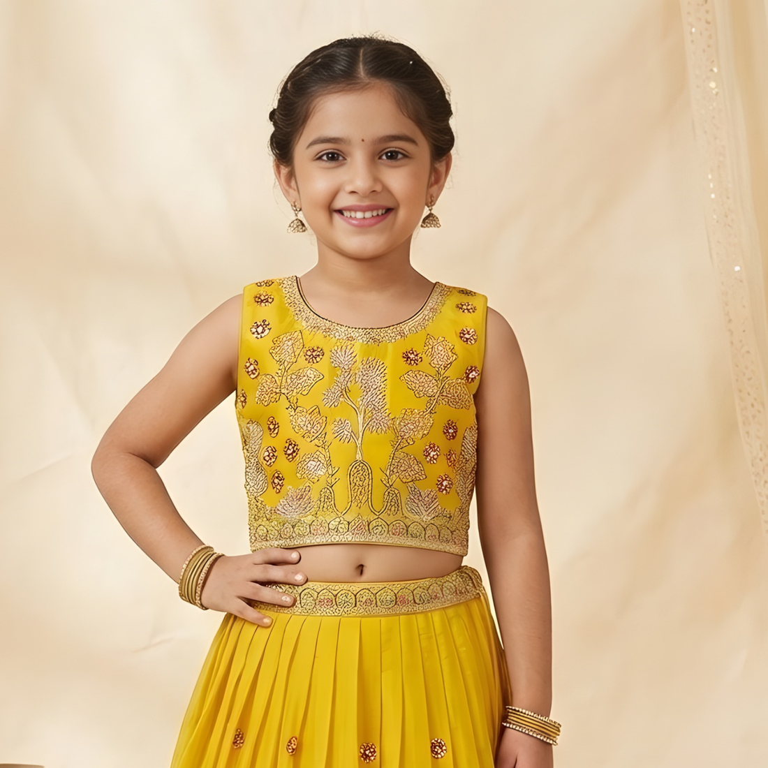 Girls Yellow Designer Choli Suit
