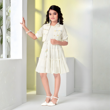 Stylish White Embroidered Kids Frock
